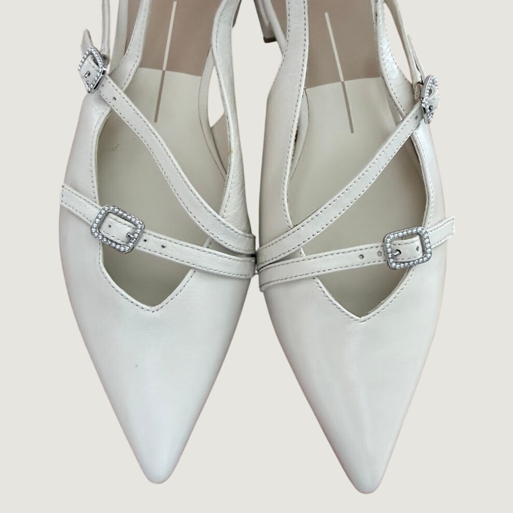 Dolce Vita Womens Ivory Pearl Leather Slingback Pointed Toe Buckle Flats Size 9 - Picture 3 of 12